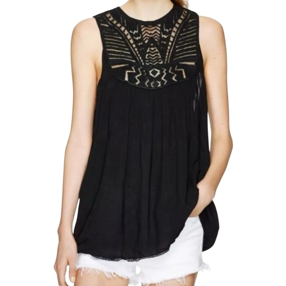 Wilfred lace front long sleeveless embroidered top size Small